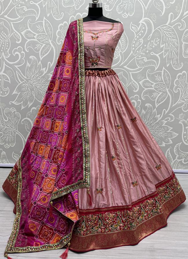 Silk Pink Wedding Wear Embroidery Work Lehenga Choli